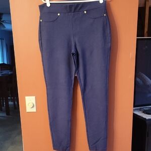 MICHAEL Michael Kors Navy Slim Ponte Pants with Gold Accents